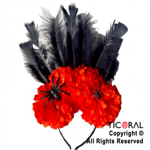 VINCHA FRIDA HALLOWEEN FLORES ARAAS Y PLUMAS x 1